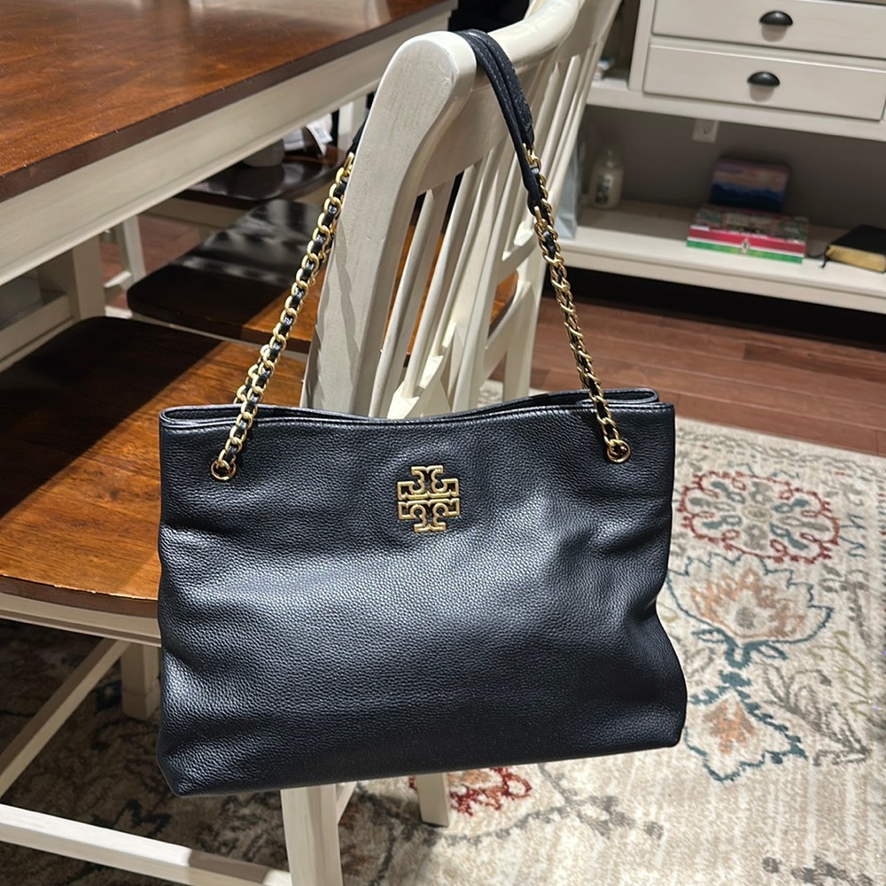 Tory Burch large size black pebbles leather bag